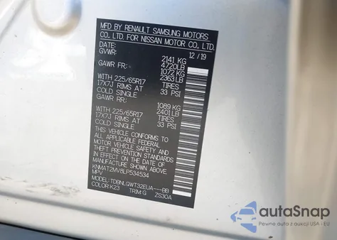 2020 Nissan Rogue Sv Intelligent Awd из США, поврежденный, VIN KNMAT2MV8LP534534